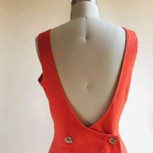 Vintage red linen button back dress